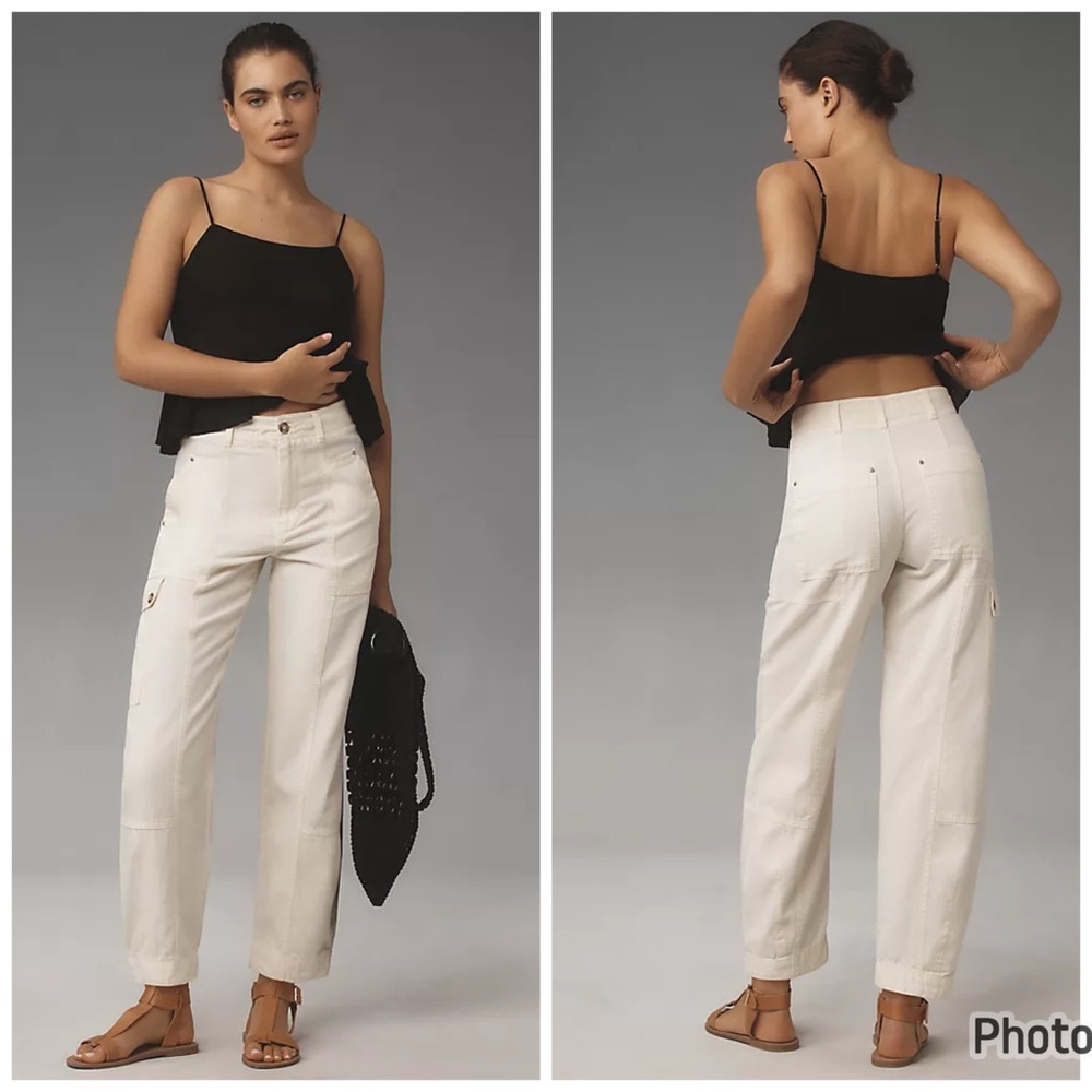 Anthropologie The Carson‎ Utility Barrel Pants Creme Cream Size 4